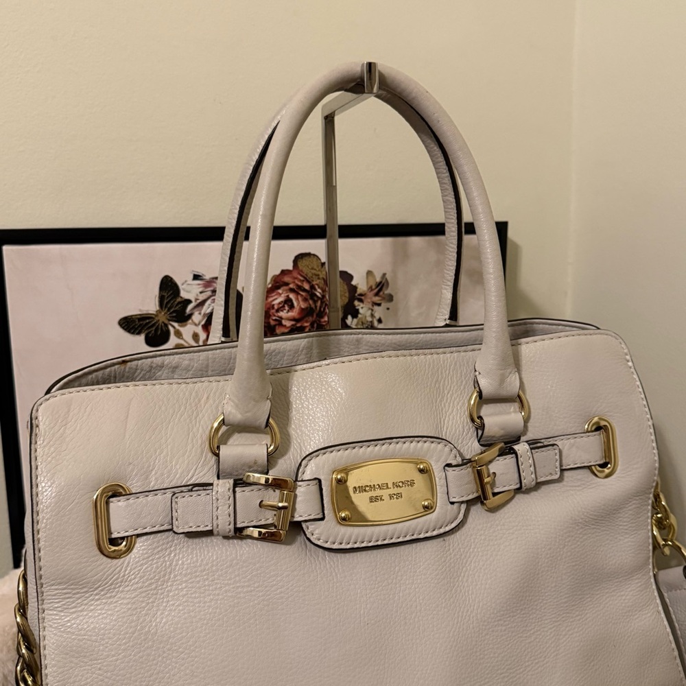 Vintage Michael Kors Hamilton Cream Leather Handbag - Picture 2 of 15